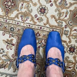 Chic Blue Women's Flats with Studded Strap
